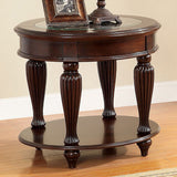 Benzara Centinel Traditional Style End Table BM123043 Dark Cherry Tempered Glass Solid Wood Wood Veneer & Others BM123043