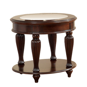 Benzara Centinel Traditional Style End Table BM123043 Dark Cherry Tempered Glass Solid Wood Wood Veneer & Others BM123043