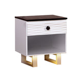 Benzara MEREDITH NIGHT STAND WITH USB OUTLET , White & Dark Walnut BM123049 Dark Walnut/White Solid Wood Wood Veneer & Others BM123049