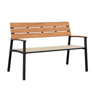 Benzara Isha Transitional Style Patio Bench, Oak BM123060 Oak Wood Metal BM123060