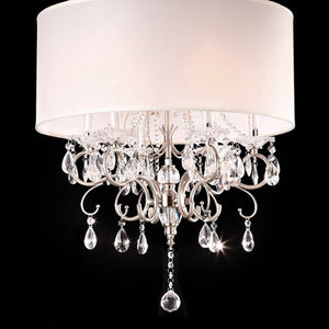 Benzara Sophy Traditional Ceiling Lamp, White and Chrome BM123063 White, Chrome Crystal Metal BM123063