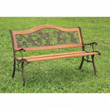 Benzara Alba Transitional Park Bench, Antique Oak BM123125 Antique Oak Cast Iron Wood BM123125