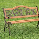 Benzara Alba Transitional Park Bench, Antique Oak BM123125 Antique Oak Cast Iron Wood BM123125