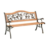 Benzara Alba Transitional Park Bench, Antique Oak BM123125 Antique Oak Cast Iron Wood BM123125