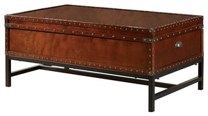 Benzara Milbank Industrial Coffee Table, Cherry Finish BM123126 Cherry Galvanized Iron Solid Wood Wood Veneer & Others BM123126