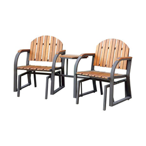 Benzara Perse Contemporary Rocking Chair Set, Oak Finish BM123185 Dark Gray, Oak Cast Iron Wood BM123185