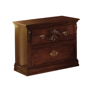 Benzara Tuscan II Traditional Night Stand In Pine Finish BM123240 Glossy Dark Pine Wood BM123240