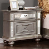 Benzara Salamanca Contemporary Night Stand In Silver BM123245 Silver Mirror Solid Wood Wood Veneer & Others BM123245