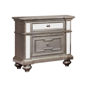 Benzara Salamanca Contemporary Night Stand In Silver BM123245 Silver Mirror Solid Wood Wood Veneer & Others BM123245