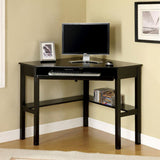 Benzara Porto Transitional Corner Desk In Black BM123325 Black Metal Tempered Glass Solid Wood & Others BM123325