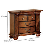 Benzara Bellagrand Transitional Night Stand, Antique Tobacco Oak BM123357 Antique Tobacco Oak Wood BM123357