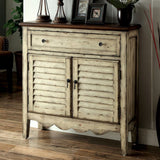 Benzara Hazen Country Style Cabinet, Antiqued White & Brown BM123413 Antiqued White, Brown Wood BM123413