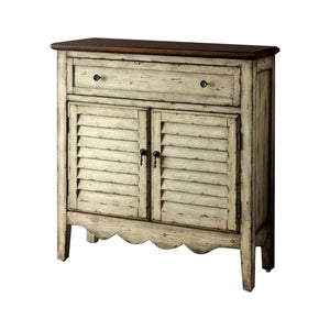 Benzara Hazen Country Style Cabinet, Antiqued White & Brown BM123413 Antiqued White, Brown Wood BM123413