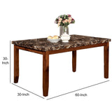 Benzara Elmore Oak Finish Dining Table BM123472 Antique Oak Faux Marble, Solid Wood, Wood Veneer & Others BM123472