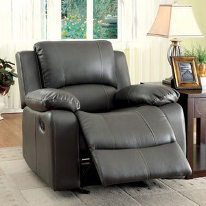 Benzara Sarles Transitional Gray Bonded Leather Recliner BM123479 Gray Bonded Leather Match BM123479