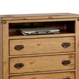 Benzara Cottage Style Wooden Media Chest with Three Drawers, Brown BM123483 Brown Wood and Veneer BM123483