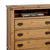 Benzara Cottage Style Wooden Media Chest with Three Drawers, Brown BM123483 Brown Wood and Veneer BM123483