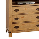 Benzara Cottage Style Wooden Media Chest with Three Drawers, Brown BM123483 Brown Wood and Veneer BM123483