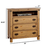 Benzara Cottage Style Wooden Media Chest with Three Drawers, Brown BM123483 Brown Wood and Veneer BM123483