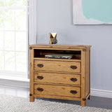 Benzara Cottage Style Wooden Media Chest with Three Drawers, Brown BM123483 Brown Wood and Veneer BM123483