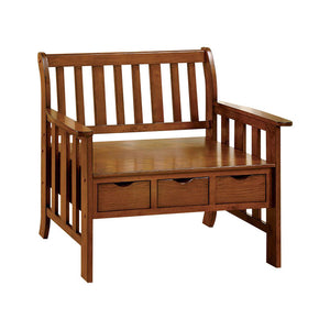 Benzara Pine Crest Bench With 3 Drawers BM123558 Oak Wood BM123558