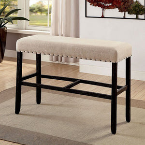 Benzara Sania II Rustic Style Bar Bench, Antique Black And Ivory BM123608 Antique Black, Ivory Wood BM123608