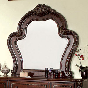 Benzara Castlewood Traditional Style Mirror , Cherry BM123627 Cherry Wood, Glass BM123627