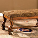 Benzara Vale Royal Traditional Bench, Antique Oak BM123637 Antique Oak Fabric Solid Wood & Others BM123637