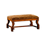 Benzara Vale Royal Traditional Bench, Antique Oak BM123637 Antique Oak Fabric Solid Wood & Others BM123637