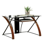 Benzara Baden Transitional Style Computer Desk , Oak and Black BM123639 Oak, Black Metal Solid Wood & Others BM123639