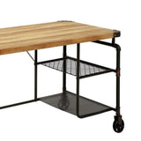 Benzara Industrial Metal Writing Desk With Wooden Top, Brown and Black BM123648 Brown and Black Wood BM123648