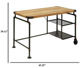 Benzara Industrial Metal Writing Desk With Wooden Top, Brown and Black BM123648 Brown and Black Wood BM123648