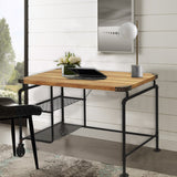 Benzara Industrial Metal Writing Desk With Wooden Top, Brown and Black BM123648 Brown and Black Wood BM123648