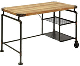 Benzara Industrial Metal Writing Desk With Wooden Top, Brown and Black BM123648 Brown and Black Wood BM123648