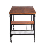 Benzara Industrial Style Wooden Desk With Two Bottom Shelves, Brown And Black BM123677 Brown and Black Wood and Metal BM123677