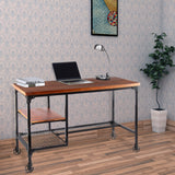 Benzara Industrial Style Wooden Desk With Two Bottom Shelves, Brown And Black BM123677 Brown and Black Wood and Metal BM123677