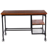 Benzara Industrial Style Wooden Desk With Two Bottom Shelves, Brown And Black BM123677 Brown and Black Wood and Metal BM123677