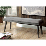 Benzara Vilhelm I Mid-Century Modern Style Bench , Gray BM123680 Gray Linen-like Fabric Metal & Others BM123680