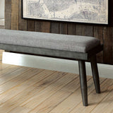 Benzara Vilhelm I Mid-Century Modern Style Bench , Gray BM123680 Gray Linen-like Fabric Metal & Others BM123680