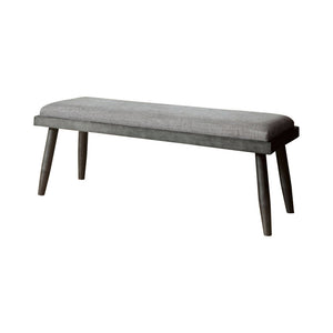 Benzara Vilhelm I Mid-Century Modern Style Bench , Gray BM123680 Gray Linen-like Fabric Metal & Others BM123680