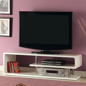 Benzara Ninove II Contemporary Style Tv Console , White BM123707 White Chrome Lacquer Wood & Others BM123707