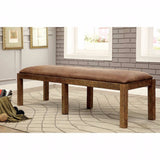 Benzara Gianna Transitional Bench, Rustic Pine BM123752 Rustic Pine Leatherette Solid Wood Wood Veneer & Others BM123752