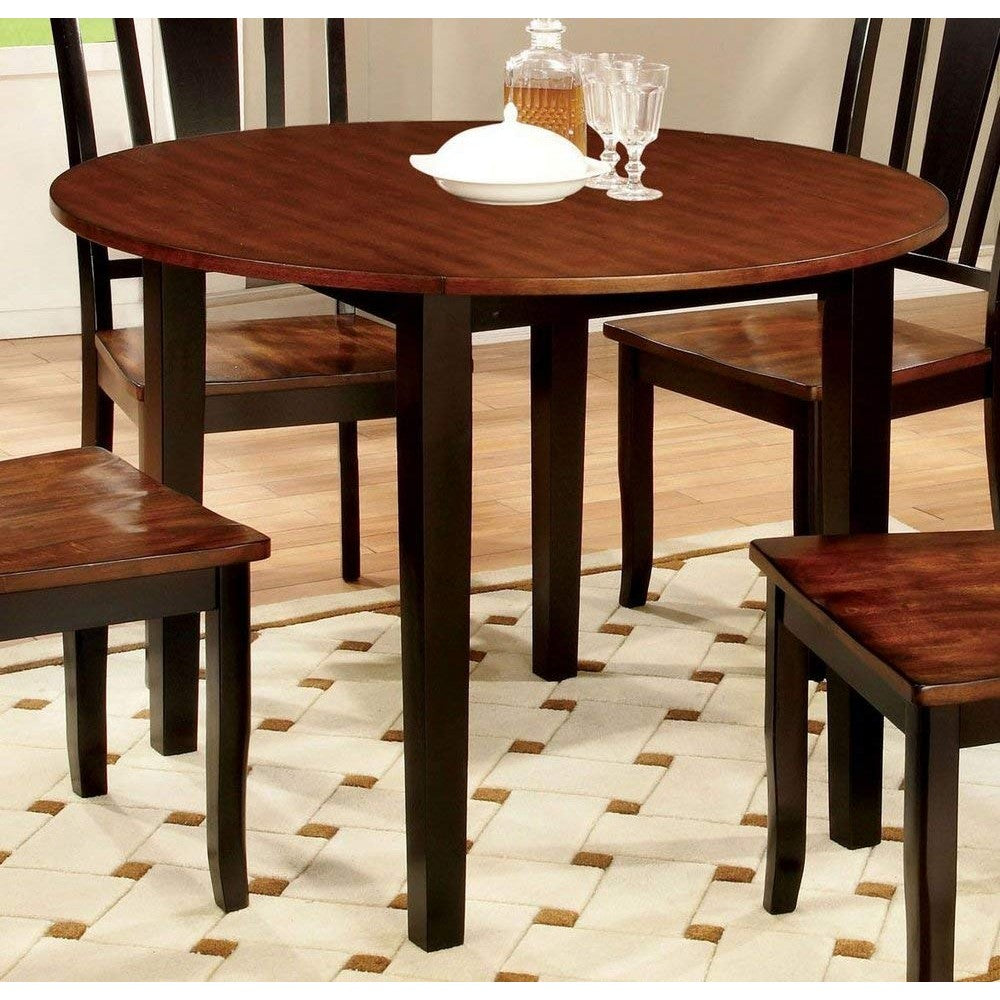 Benzara Transitional Style Round Dining Table With Drop Leaf Top, Brown  BM123803 Brown Wood BM123803
