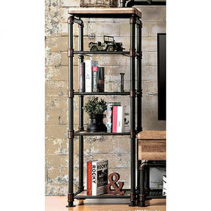 Benzara Kebbyll Industrial Style Pier Cabinet, Antiqued Black BM123875 Antiqued Black Metal Replicated Wood & Others BM123875