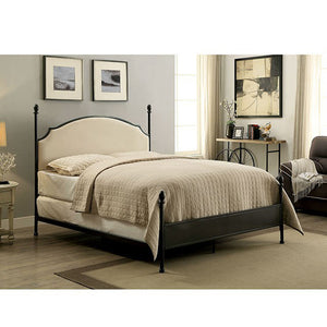 Benzara Metal Eastern King Bed with Padded Fabric, Black BM123908 Black Metal and Fabric BM123908