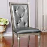 Benzara Sarina Contemporary Side Chair, Silver Gray Finish, Set Of 2 BM131120 Silver, Gray Leather BM131120
