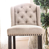 Benzara Sania II Rustic Bar Chair, Ivory & Antique Black Legs Finish, Set Of 2 BM131121 Ivory,Black Wood Linen BM131121