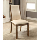 Benzara Onway Contemporary Side Chair, Oak & Beige, Set Of 2 BM131126 Oak, Beige Wood Linen BM131126