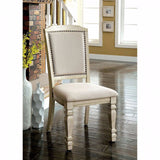 Benzara Holcroft Transitional Side Chair, Antique White, Set Of Two BM131136 Antique White Wood Linen BM131136