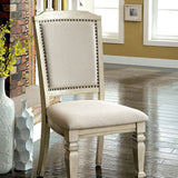 Benzara Holcroft Transitional Side Chair, Antique White, Set Of Two BM131136 Antique White Wood Linen BM131136